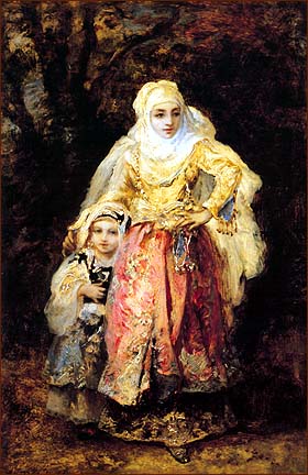 Oriental Woman and her Daughter by Narcisse Diaz. French. Oil. 1865.